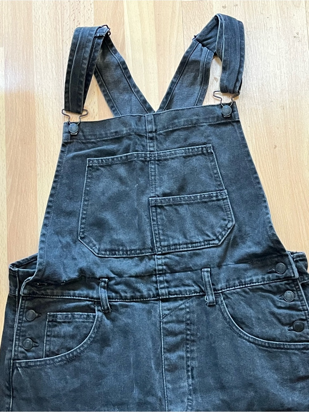 Free People Black Washed Denim Overalls